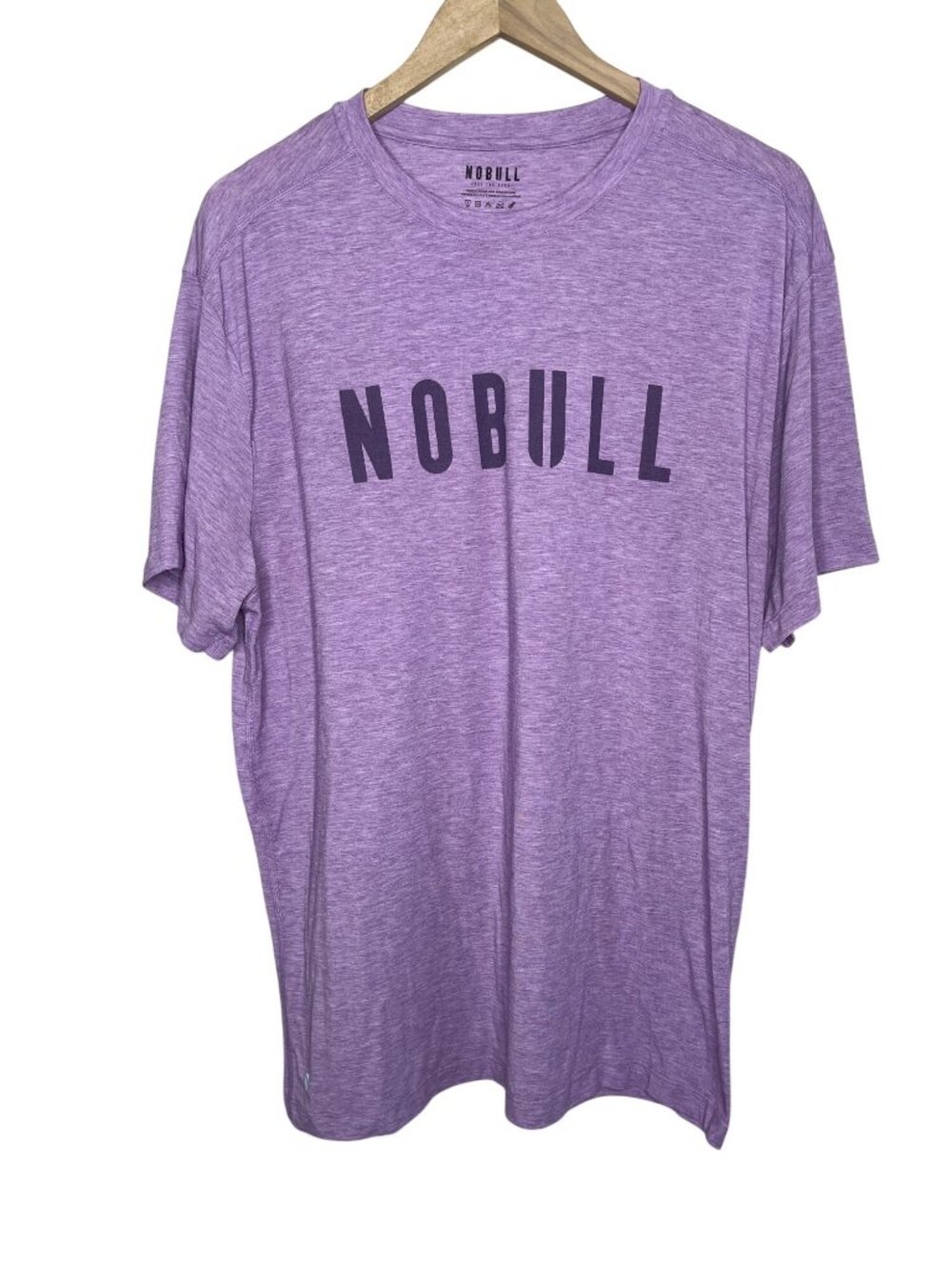 NoBull Mens Purple Heathered Logo T-Shirt Size XL